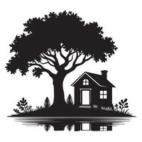 Charming House Under a Tree Illustration Peaceful Residence Designs vector