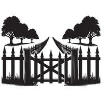 Rustic Farm Entrance Illustration with Fence and Trees Design vector