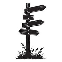Rustic Wooden Signpost Silhouette with Multiple Directions for Travelers vector