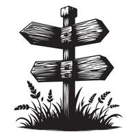 Rustic Wood Signpost at Crossroads Guiding Explorers to the Right Path vector