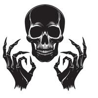 Skull with Skeleton Hands Illustration a Gothic Silhouette Art vector