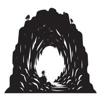 Adventurous Cave Silhouette Hiker Exploring Illustration Graphic vector