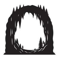 Mystical Cave Silhouette with Trees Illustration vector