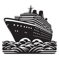 Majestic Cruise Ship Illustration Navigating Ocean Waves Silhouette Design vector