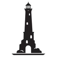 Iconic lighthouse silhouette guiding navigation and maritime safety artwork vector