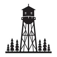 Rustic water tower pine trees silhouette wilderness serene scenic view vector