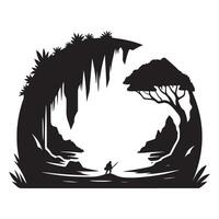 Adventurer Exploring Mysterious Cave Landscape Illustration Concept Design vector