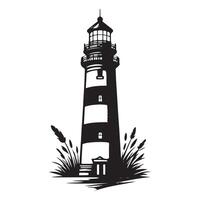 Lighthouse Silhouette Illustration with Coastal Scenery vector