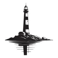 Lighthouse on Rocky Island Illustration Nautical Navigation Beacon vector