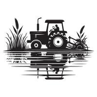Tractor Silhouette in a Field Reflection Illustration Farming vector