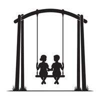 Silhouette Illustration of Kids Enjoying a Relaxing Swing Ride Together vector