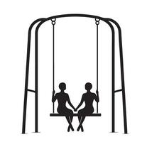 Silhouette illustration of two people on a swing set enjoying togetherness vector