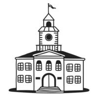 historic government building with clock tower, monochrome illustration of classic courthouse architecture symbol vector