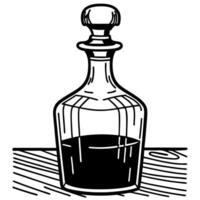 intricate vintage glass decanter on wooden surface, elegant bar accessory with dark liquid vector