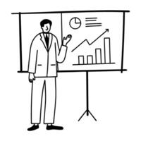 business presentation with upward growth chart professional man explaining financial success and data analysis vector