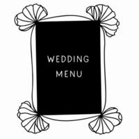 elegant wedding menu design with ornate floral corners black and white minimalist for special events vector