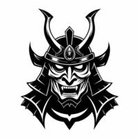 Samurai Skull Illustration in Bold Monochrome Design with Intricate Helmet Details vector