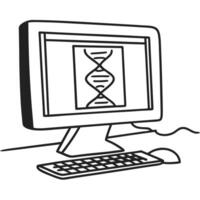 dna helix on computer screen digital genetics illustration modern biotech and bioinformatics concept vector