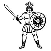 Roman warrior with sword and shield ancient roman soldier in armor ready for battle vector