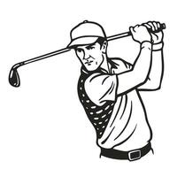 golfer swinging club vintage illustration of golf, focus on sport precision and athleticism in classic attire vector