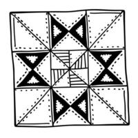 Monochrome geometric quilt pattern with dotted and striped triangles vector