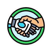 human and robot handshake ai integration color icon illustration vector