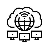 cloud computing network ai integration line icon illustration vector