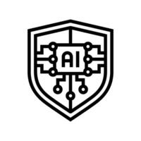 security shield with ai deep learning line icon illustration vector