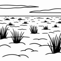 minimalist desert landscape illustration with sparse vegetation and clouded sky black and white nature art scene vector