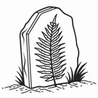 Stylized fossil illustration black and white fern imprint on rock, simple nature design vector