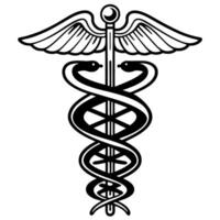 medical symbol caduceus healthcare emblem with snakes and wings, representing medicine and healing vector