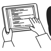 hands holding tablet with data analysis digital screen, progress report, modern technology, information review vector