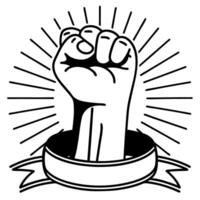 raised fist emblem symbol of strength, unity, and resistance black and white illustration vector