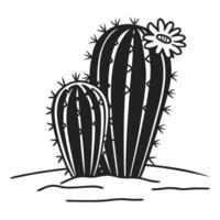Line art of blooming cactus in desert botanical illustration with flower vector