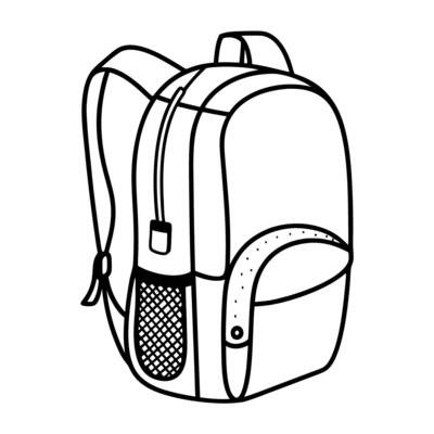 Simple backpack illustration casual school bag with pocket and zipper, black and white line art