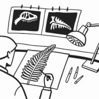Paleontologist sketching dinosaur fossils, creativity in scientific study and discovery process vector