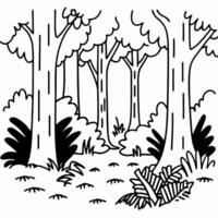 Black and white forest illustration with trees and nature elements vector