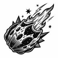 Retro Comic Style Meteor in Space with Stars and Lightning Elements vector