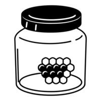Honeycomb in glass jar sketch black and white illustration, hexagonal pattern, beekeeping concept vector