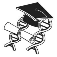Graduation cap and diploma with dna helix symbolizing education and science vector