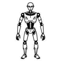 futuristic humanoid robot design with mechanical joints standing ai concept illustration in monochrome vector