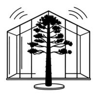 Wireless communication concept with tree inside glass building structure, innovative technology in nature vector