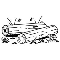 Logs and mushrooms with insects in nature rustic forest illustration vector