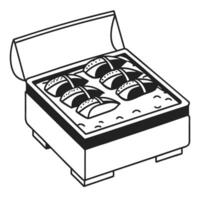 Open pizza box with slices in monochrome design icon for fast food, delivery, taking home pizza vector
