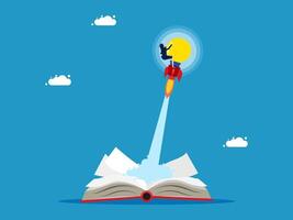 open book with a rocket flying out of it vector