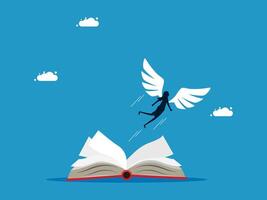 a person flying over an open book with wings vector
