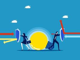 Protect your business knowledge. business team holding light bulb shield vector
