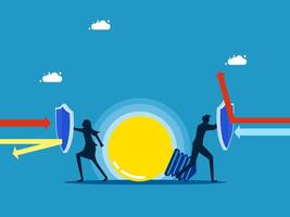Protect knowledge. business team holding light bulb shield vector