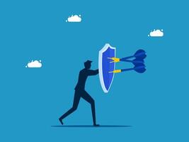protection or security. man holding shield to protect from attack vector
