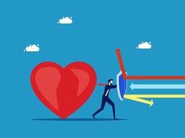 Preventing things that affect the mind. Businessman holding a shield to protect the heart vector